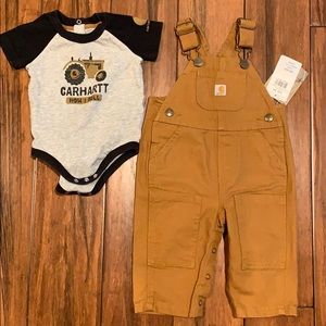 Carhartt overalls and matching shirt 6 mos